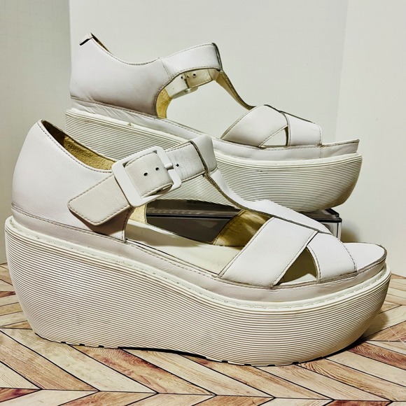 Dr. Martens Shoes - Dr Martens Adaya Platform T-Strap Wedge Sandals Women 10 White Leather Y2K Bratz